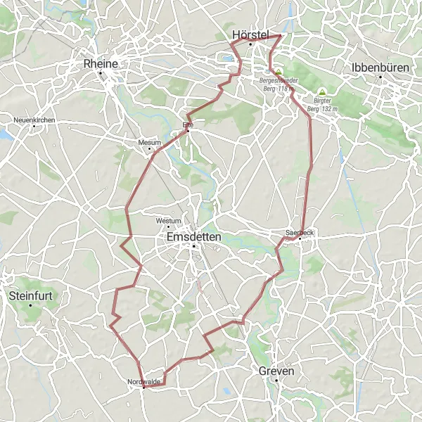 Map miniature of "Gravel Loop around Nordwalde" cycling inspiration in Münster, Germany. Generated by Tarmacs.app cycling route planner