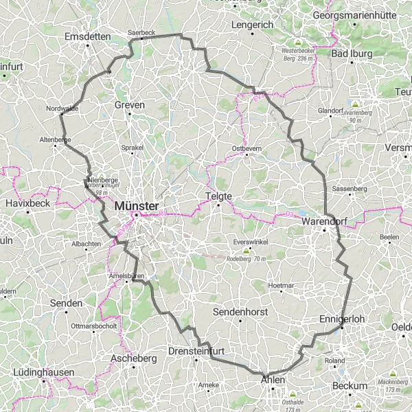 Karten-Miniaturansicht der Radinspiration "Münsterland Rundtour" in Münster, Germany. Erstellt vom Tarmacs.app-Routenplaner für Radtouren