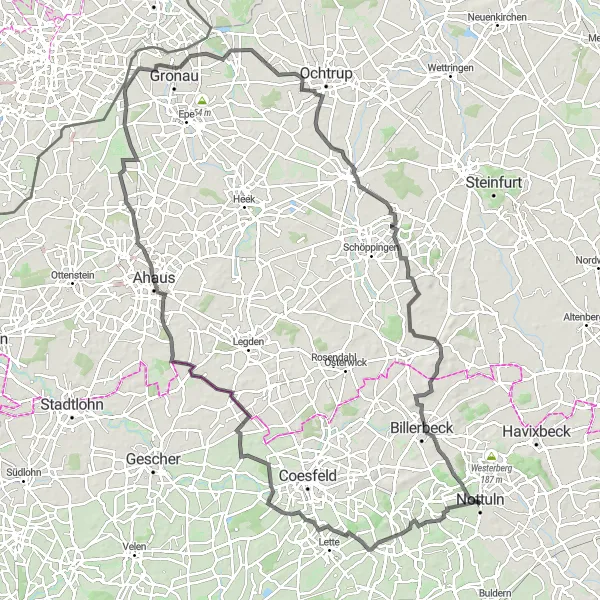 Map miniature of "Heritage Ride" cycling inspiration in Münster, Germany. Generated by Tarmacs.app cycling route planner