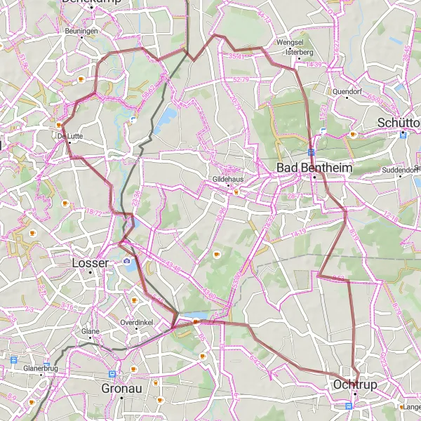 Map miniature of "Gravel Adventure to Ochtrup" cycling inspiration in Münster, Germany. Generated by Tarmacs.app cycling route planner