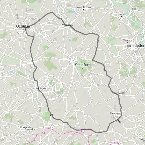 Karten-Miniaturansicht der Radinspiration "Nordwalde nach Ochtrup Tour" in Münster, Germany. Erstellt vom Tarmacs.app-Routenplaner für Radtouren