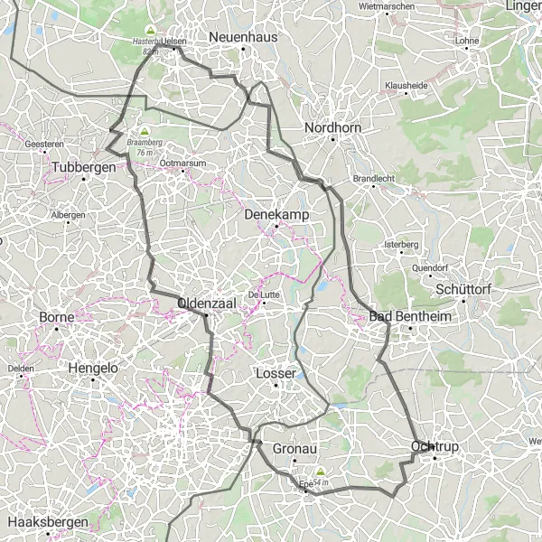 Map miniature of "The Hills of Ochtrup" cycling inspiration in Münster, Germany. Generated by Tarmacs.app cycling route planner