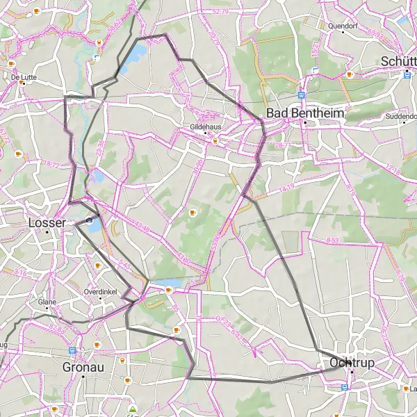 Map miniature of "Ochtrup Road Bike Route" cycling inspiration in Münster, Germany. Generated by Tarmacs.app cycling route planner