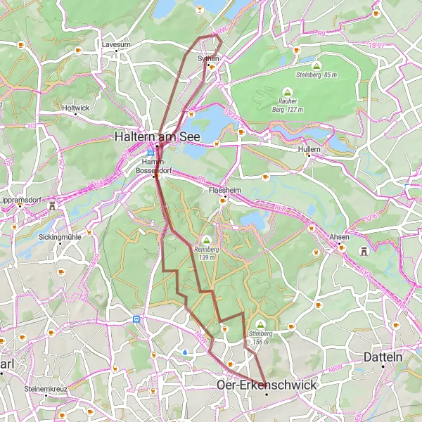 Map miniature of "Rural Gravel Adventure" cycling inspiration in Münster, Germany. Generated by Tarmacs.app cycling route planner