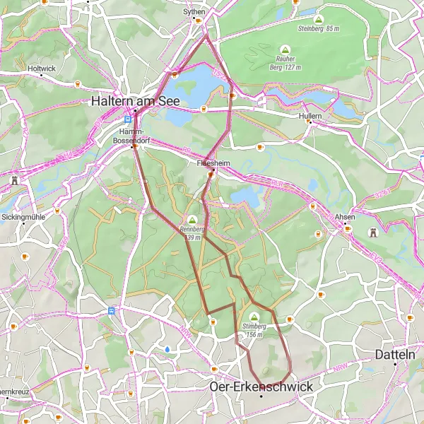 Map miniature of "Oer-Erkenschwick Gravel Loop" cycling inspiration in Münster, Germany. Generated by Tarmacs.app cycling route planner