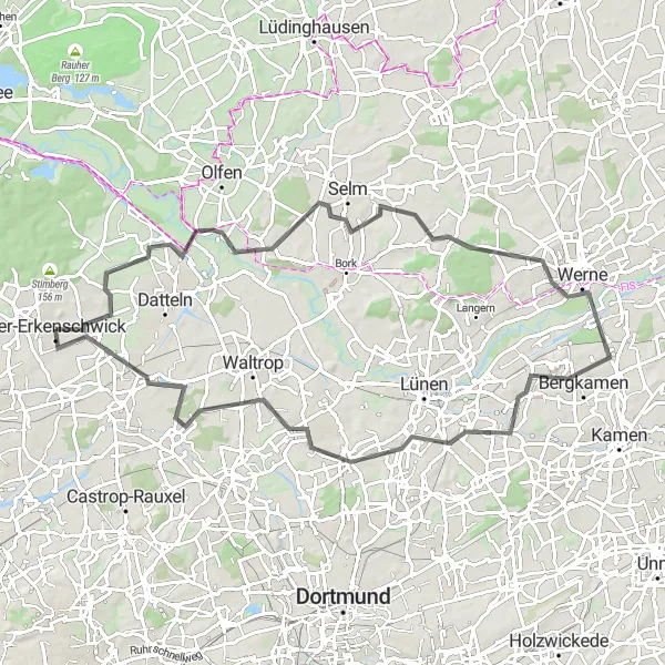 Map miniature of "Challenging Road Ride" cycling inspiration in Münster, Germany. Generated by Tarmacs.app cycling route planner