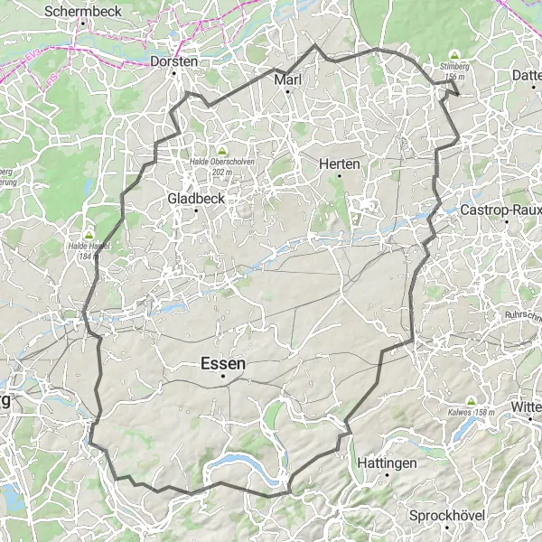 Karten-Miniaturansicht der Radinspiration "Panoramafahrt durch Mülheim an der Ruhr" in Münster, Germany. Erstellt vom Tarmacs.app-Routenplaner für Radtouren