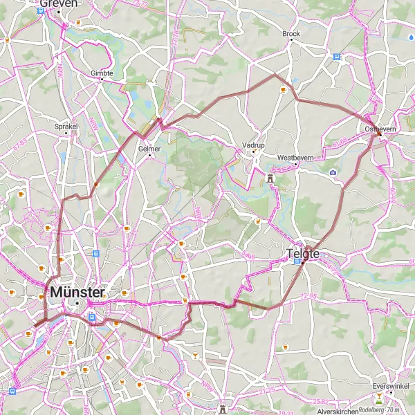Map miniature of "Gravel Adventure" cycling inspiration in Münster, Germany. Generated by Tarmacs.app cycling route planner