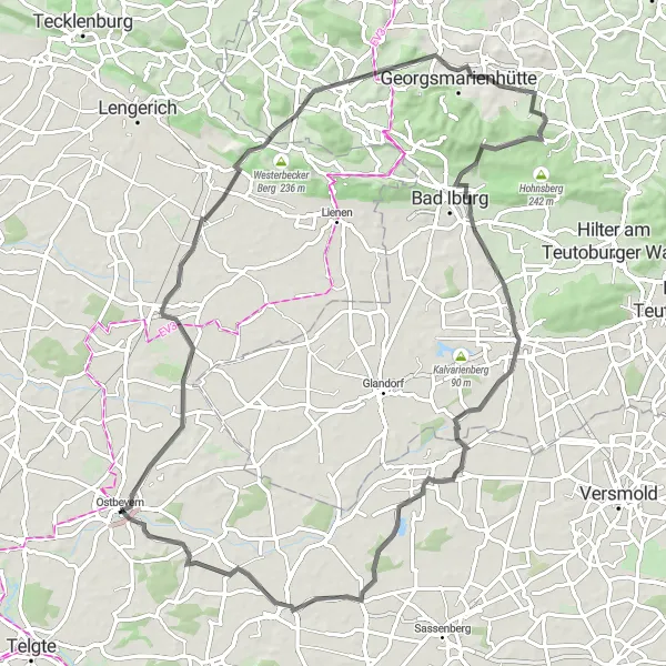 Karten-Miniaturansicht der Radinspiration "Erlebnisreiche Fahrt durch das Osnabrücker Land" in Münster, Germany. Erstellt vom Tarmacs.app-Routenplaner für Radtouren