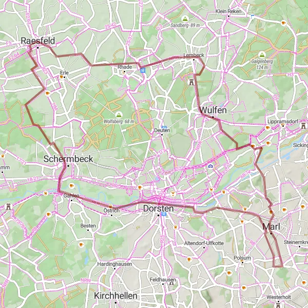 Karten-Miniaturansicht der Radinspiration "Gravel Tour rund um Raesfeld" in Münster, Germany. Erstellt vom Tarmacs.app-Routenplaner für Radtouren