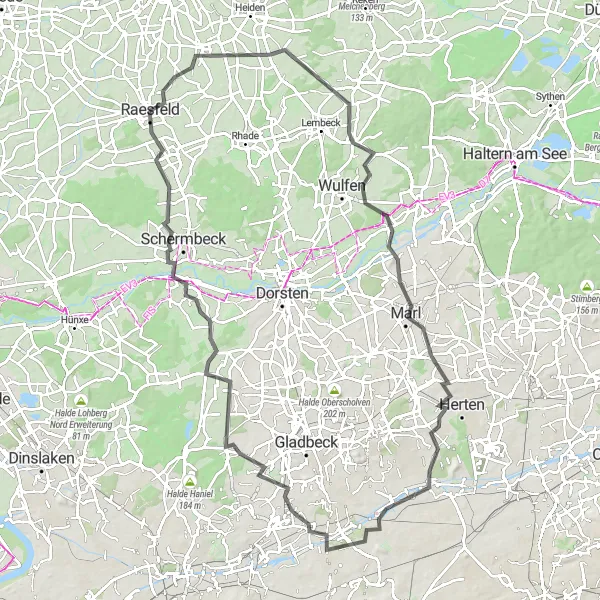 Karten-Miniaturansicht der Radinspiration "Rundfahrt um Raesfeld" in Münster, Germany. Erstellt vom Tarmacs.app-Routenplaner für Radtouren