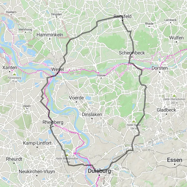 Karten-Miniaturansicht der Radinspiration "Radtour um Schermbeck und Duisburg" in Münster, Germany. Erstellt vom Tarmacs.app-Routenplaner für Radtouren