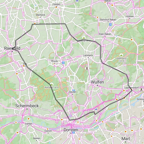 Map miniature of "Discovering the Sandberg" cycling inspiration in Münster, Germany. Generated by Tarmacs.app cycling route planner