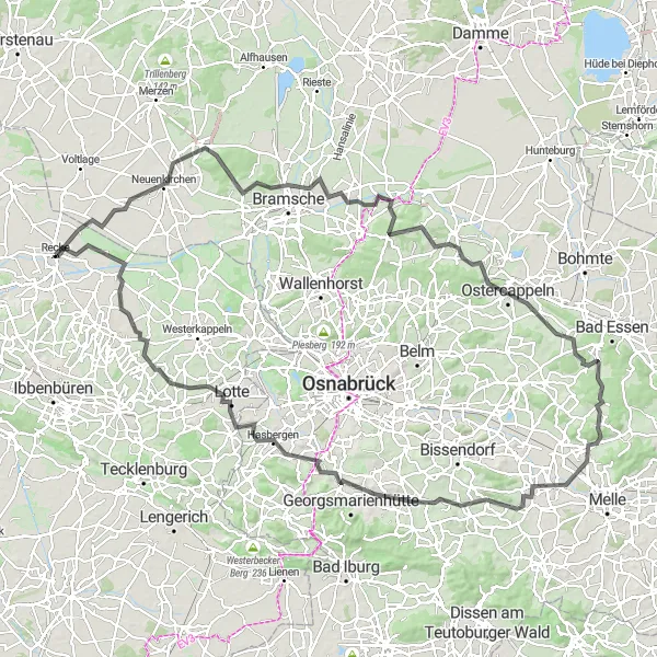 Map miniature of "The Hilly Loop" cycling inspiration in Münster, Germany. Generated by Tarmacs.app cycling route planner