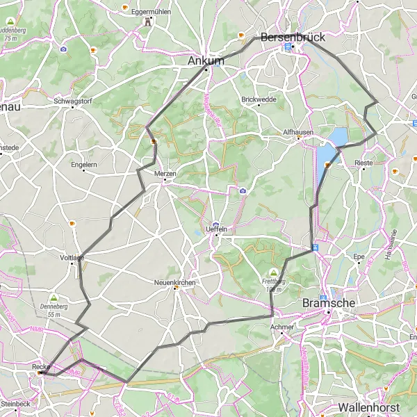 Map miniature of "Voltlage Loop" cycling inspiration in Münster, Germany. Generated by Tarmacs.app cycling route planner