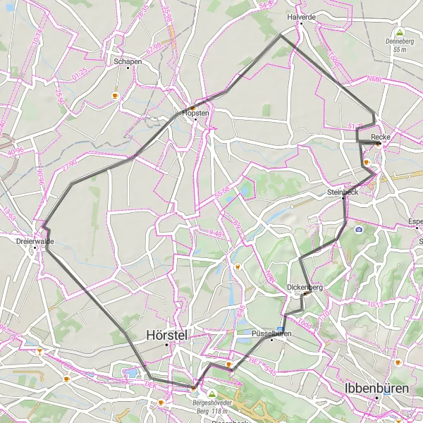 Karten-Miniaturansicht der Radinspiration "Rund um Recke" in Münster, Germany. Erstellt vom Tarmacs.app-Routenplaner für Radtouren