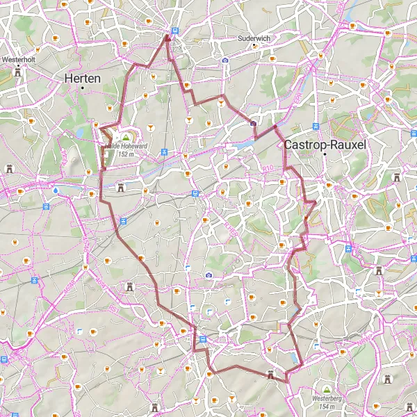 Karten-Miniaturansicht der Radinspiration "Gravel-Rundkurs von Recklinghausen" in Münster, Germany. Erstellt vom Tarmacs.app-Routenplaner für Radtouren