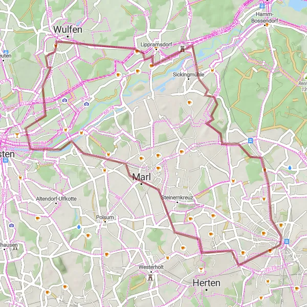 Map miniature of "Scenic Gravel Adventure" cycling inspiration in Münster, Germany. Generated by Tarmacs.app cycling route planner