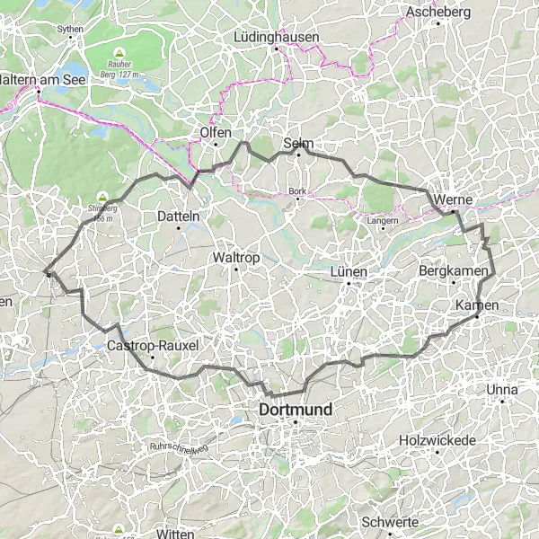 Map miniature of "Recklinghausen Loop - Discovering the Industrial Heritage" cycling inspiration in Münster, Germany. Generated by Tarmacs.app cycling route planner