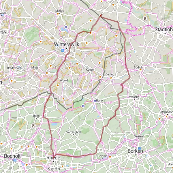 Map miniature of "Gravel Retreat" cycling inspiration in Münster, Germany. Generated by Tarmacs.app cycling route planner