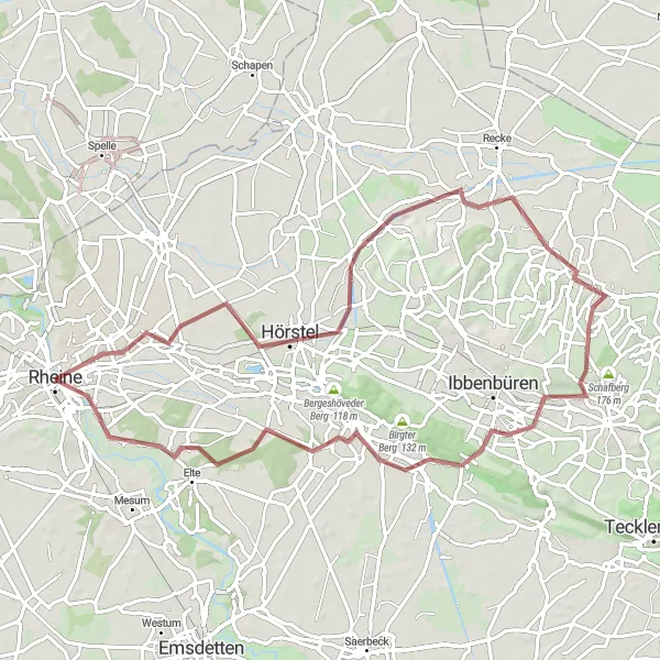 Map miniature of "The Gravel Adventure" cycling inspiration in Münster, Germany. Generated by Tarmacs.app cycling route planner