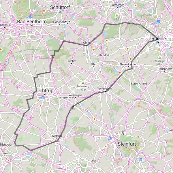 Map miniature of "Emswehr to Falkenhof-Museum" cycling inspiration in Münster, Germany. Generated by Tarmacs.app cycling route planner