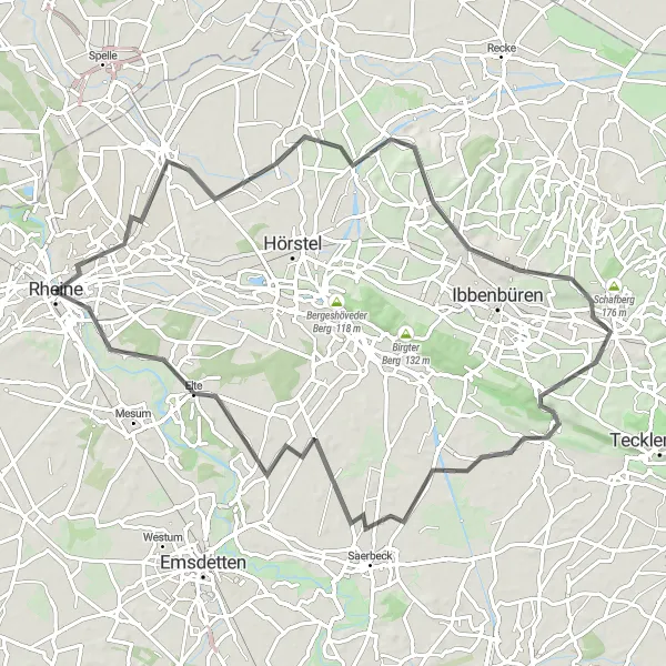 Map miniature of "Emswehr to Glockenspiel" cycling inspiration in Münster, Germany. Generated by Tarmacs.app cycling route planner