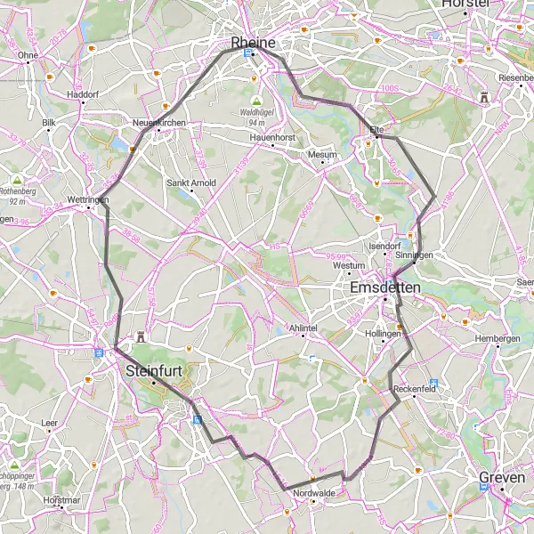 Map miniature of "Emswehr to Dorenkamp" cycling inspiration in Münster, Germany. Generated by Tarmacs.app cycling route planner