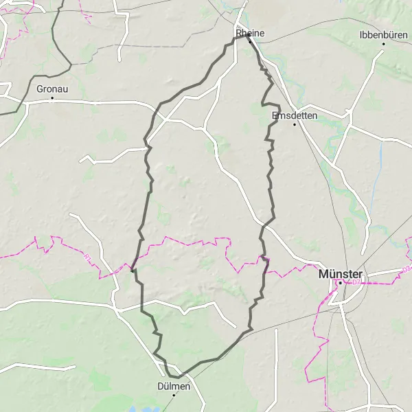 Map miniature of "The Rural Excursion" cycling inspiration in Münster, Germany. Generated by Tarmacs.app cycling route planner