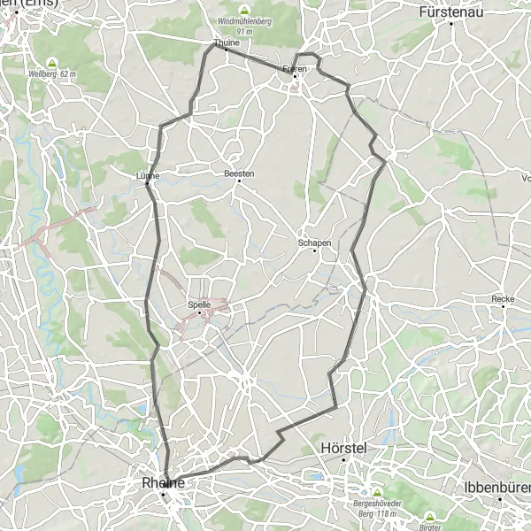 Map miniature of "The Riverside Discovery" cycling inspiration in Münster, Germany. Generated by Tarmacs.app cycling route planner