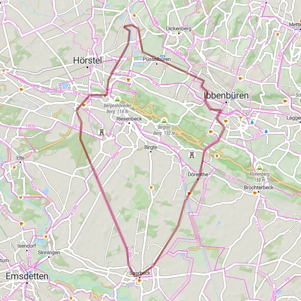 Map miniature of "The Saerbeck Loop" cycling inspiration in Münster, Germany. Generated by Tarmacs.app cycling route planner