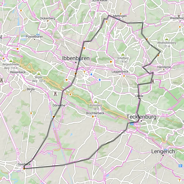 Map miniature of "Loop around Saerbeck" cycling inspiration in Münster, Germany. Generated by Tarmacs.app cycling route planner