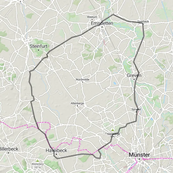 Map miniature of "Exploring the Münsterland Countryside" cycling inspiration in Münster, Germany. Generated by Tarmacs.app cycling route planner