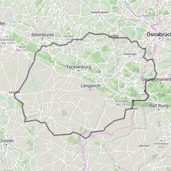 Map miniature of "The Lienener Circuit" cycling inspiration in Münster, Germany. Generated by Tarmacs.app cycling route planner