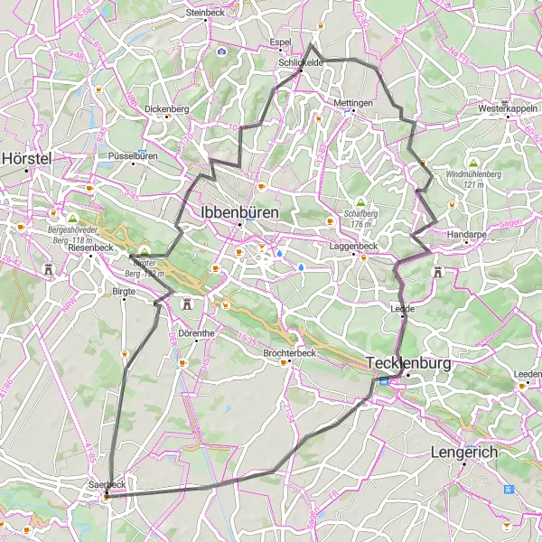 Map miniature of "The Birgter Challenge" cycling inspiration in Münster, Germany. Generated by Tarmacs.app cycling route planner
