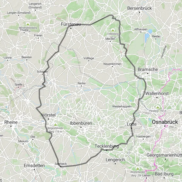 Map miniature of "The Münsterland Adventure" cycling inspiration in Münster, Germany. Generated by Tarmacs.app cycling route planner