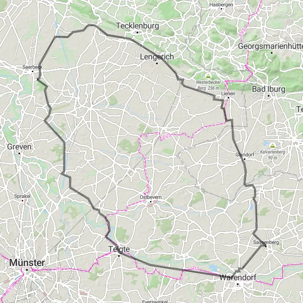 Karten-Miniaturansicht der Radinspiration "Fahrt ins Grüne" in Münster, Germany. Erstellt vom Tarmacs.app-Routenplaner für Radtouren