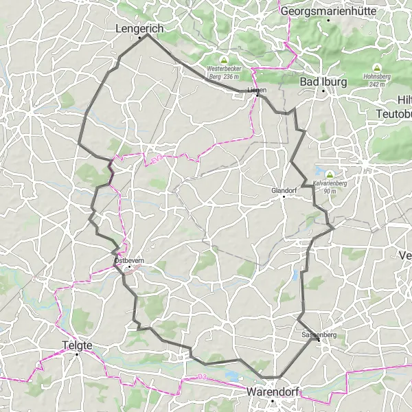 Karten-Miniaturansicht der Radinspiration "Münsterland-Schleife" in Münster, Germany. Erstellt vom Tarmacs.app-Routenplaner für Radtouren