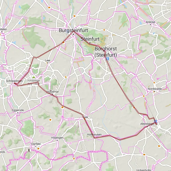 Map miniature of "Gravel Adventure to Schöppinger Berg" cycling inspiration in Münster, Germany. Generated by Tarmacs.app cycling route planner