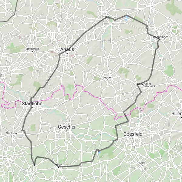 Map miniature of "Rosendahl Adventure" cycling inspiration in Münster, Germany. Generated by Tarmacs.app cycling route planner