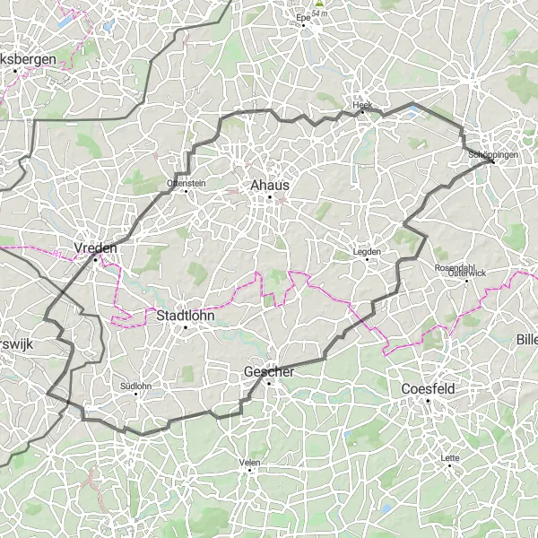 Karten-Miniaturansicht der Radinspiration "Vielseitige 102km Tour rund um Schöppingen" in Münster, Germany. Erstellt vom Tarmacs.app-Routenplaner für Radtouren