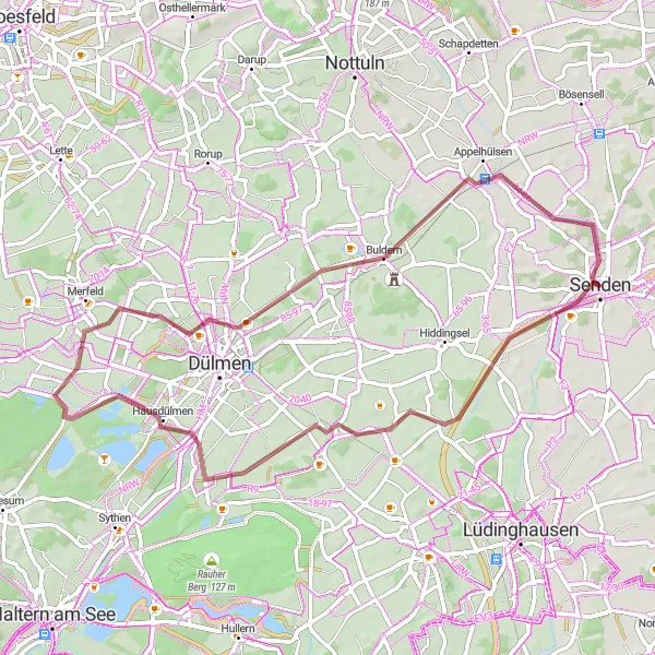 Karten-Miniaturansicht der Radinspiration "Natur pur: Entdecken Sie die grünen Oasen in der Umgebung von Senden" in Münster, Germany. Erstellt vom Tarmacs.app-Routenplaner für Radtouren