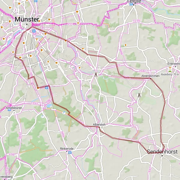 Karten-Miniaturansicht der Radinspiration "Gravel-Abenteuer nach Münster" in Münster, Germany. Erstellt vom Tarmacs.app-Routenplaner für Radtouren