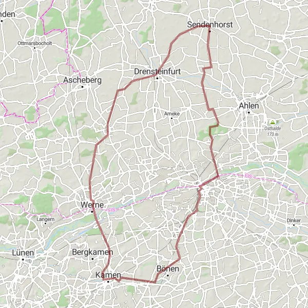 Map miniature of "Gravel Adventure" cycling inspiration in Münster, Germany. Generated by Tarmacs.app cycling route planner