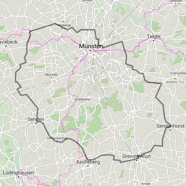 Karten-Miniaturansicht der Radinspiration "Rund um Sendenhorst entlang der malerischen Route" in Münster, Germany. Erstellt vom Tarmacs.app-Routenplaner für Radtouren