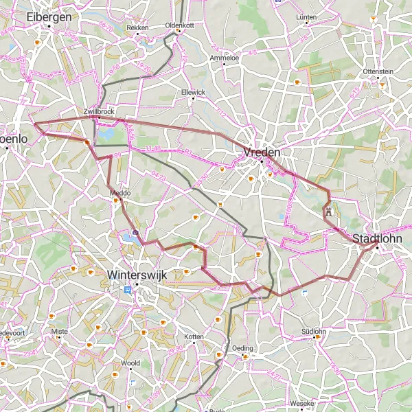 Map miniature of "Stadtlohn to Hünenburg Gravel" cycling inspiration in Münster, Germany. Generated by Tarmacs.app cycling route planner