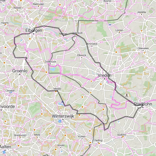 Map miniature of "Stadtlohn to Hünenburg Road" cycling inspiration in Münster, Germany. Generated by Tarmacs.app cycling route planner