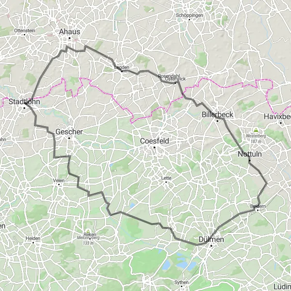 Karten-Miniaturansicht der Radinspiration "Naturerlebnis im Münsterland" in Münster, Germany. Erstellt vom Tarmacs.app-Routenplaner für Radtouren