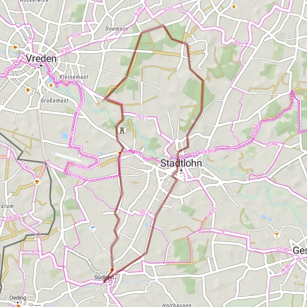 Map miniature of "Südlohn Gravel Adventure" cycling inspiration in Münster, Germany. Generated by Tarmacs.app cycling route planner