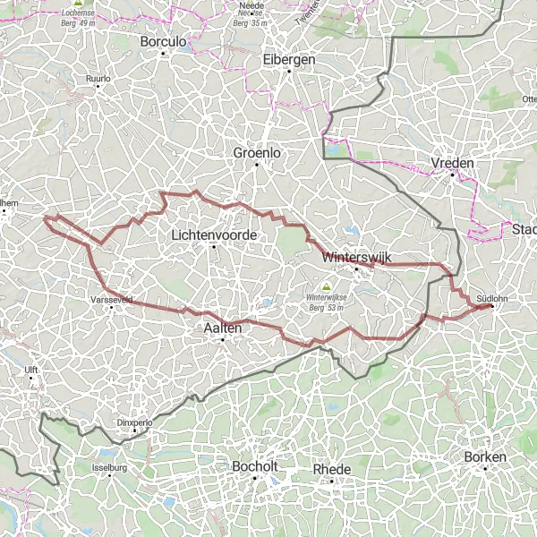 Karten-Miniaturansicht der Radinspiration "Gravel-Tour durch die Grenzregion" in Münster, Germany. Erstellt vom Tarmacs.app-Routenplaner für Radtouren
